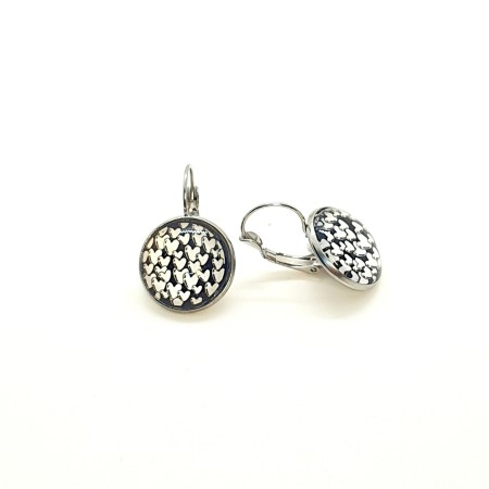 earrings steel silver with black hearts